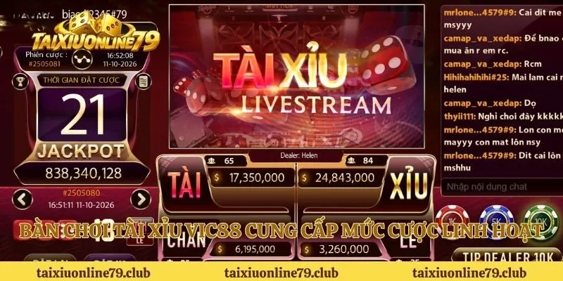 Bàn chơi tài xỉu VIC88 cung cấp mức cược linh hoạt