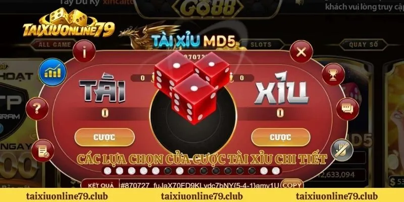 Các lựa chọn cửa cược tài xỉu chi tiết