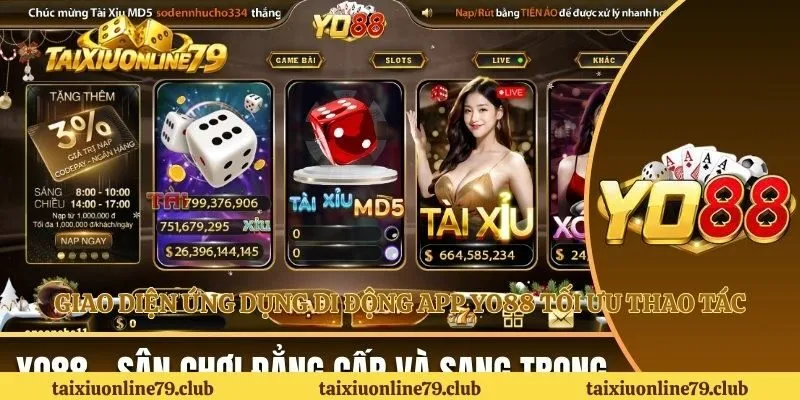Giao diện ứng dụng di động app YO88 tối ưu thao tác