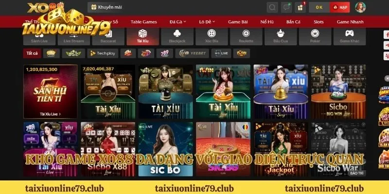 Kho game XO88 đa dạng với giao diện trực quan