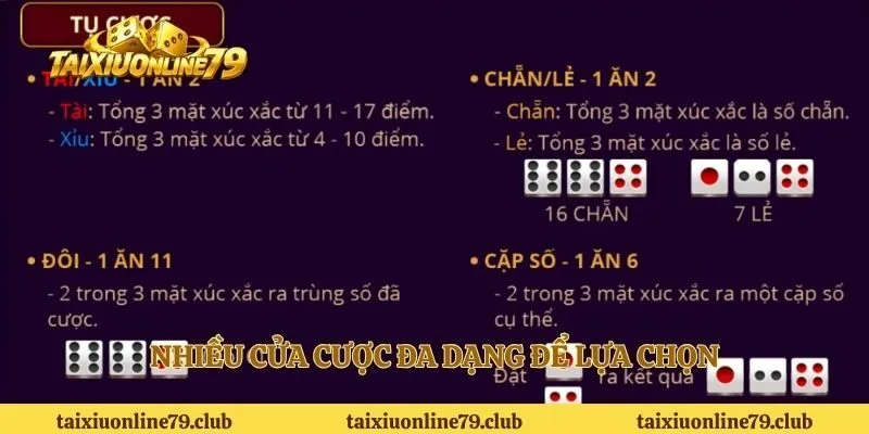 Nhiều cửa cược đa dạng để lựa chọn