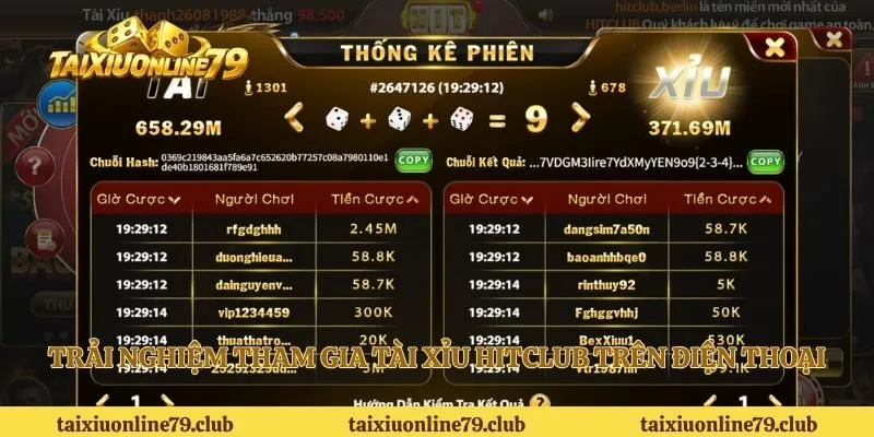 Trải nghiệm tham gia tài xỉu Hitclub trên điện thoại